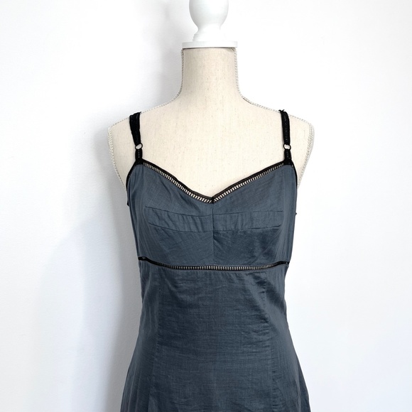 Vintage Bisou Bisou Gray Black Slip Dress Lace Straps - Picture 3 of 8